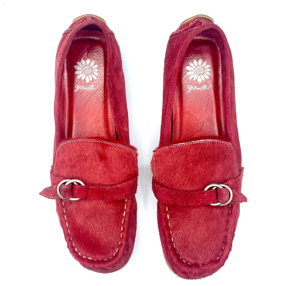 Yellow Box | Red Leather Calf Hair Loafers
